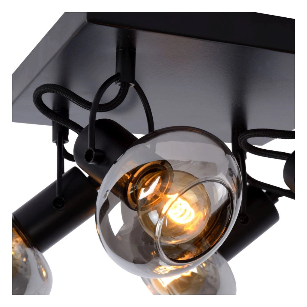 Lucide Madee plafoniera nera vetro 4xE14 25W dimmerabile 23cm