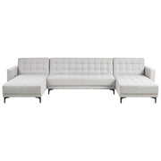 Divano letto ad angolo in tessuto trapuntato in velluto grigio chiaro moderno a forma di U componibile a 5 posti con chaise longue