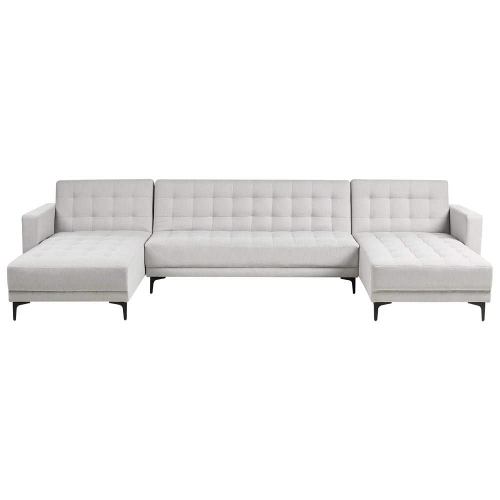 Divano letto ad angolo in tessuto trapuntato in velluto grigio chiaro moderno a forma di U componibile a 5 posti con chaise longue