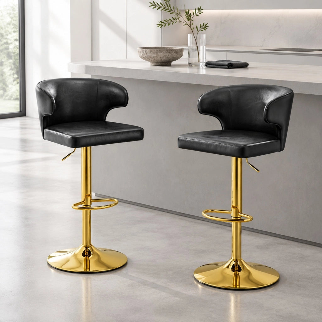 Set di 2 sgabelli da bar regolabili e girevoli in PU nero, 85-110 cm