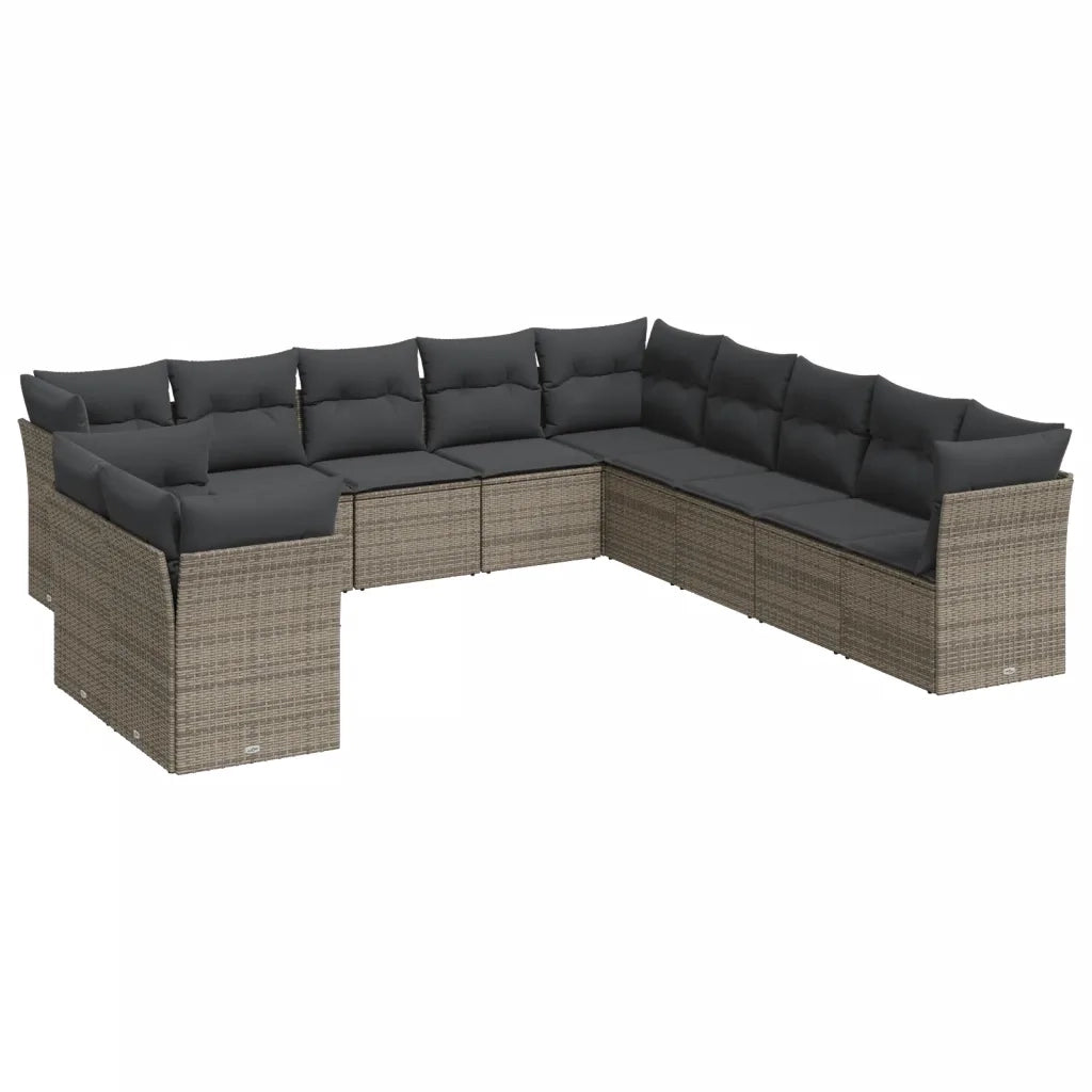 Set Divani da Giardino 11 pz con Cuscini in Polyrattan Grigio