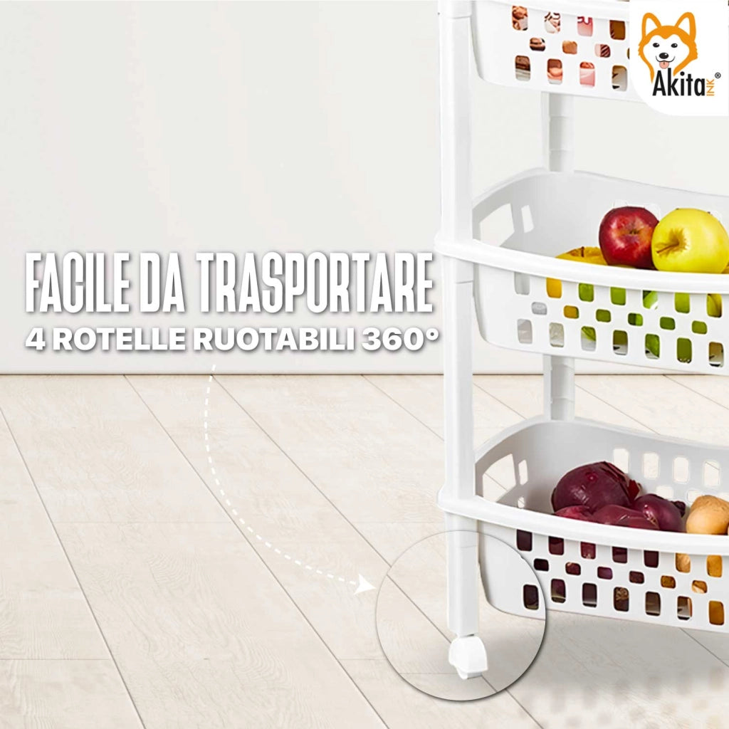 Carrello Multiuso 4 Ripiani Bianco con Ruote Akitaink