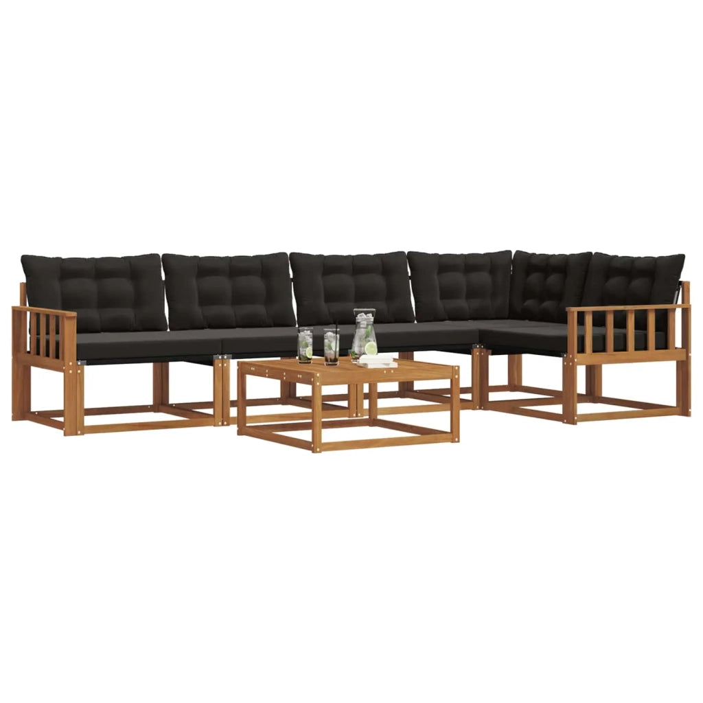 Set di divani da esterno con cuscino 6 pcs Naturale e Nero 3369479