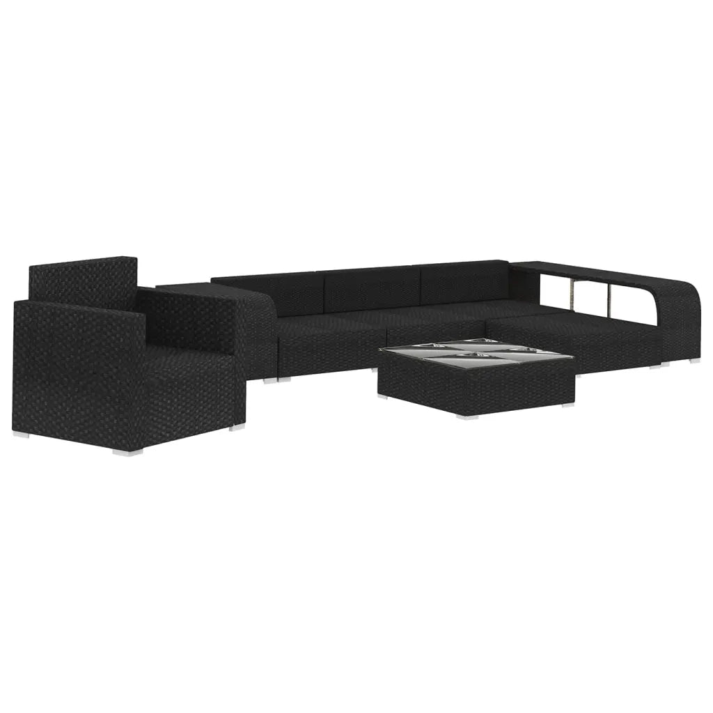 Set Divani da Giardino 8 pz con Cuscini in Polyrattan Nero 48316