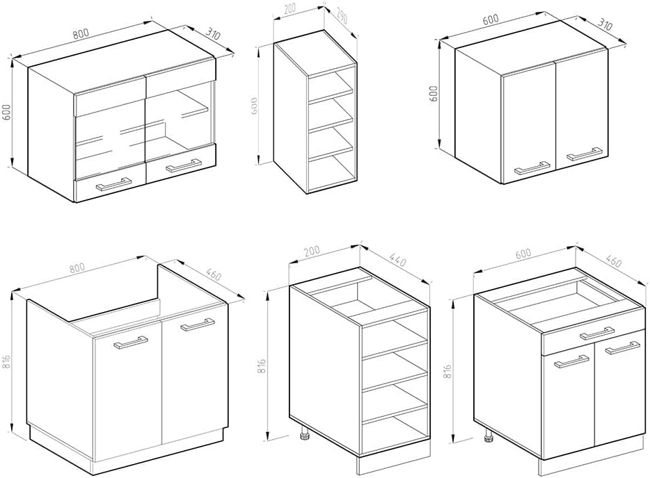Cucina completa R-Line, Rosso lucido/bianco, 160 cm, PL Marmo, con disposizione flessibile dei moduli ed espandibile