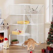 Casa per Gatti - Casetta per Gatti - Recinto per Gatti per Interno e Esterno - Rifugio per Gatti - Gabbia per Gatti - Abitazione per Gatti - Recinzione per Gatti - Casetta per Gatti - Bianca - 107 x 72 x 142 cm