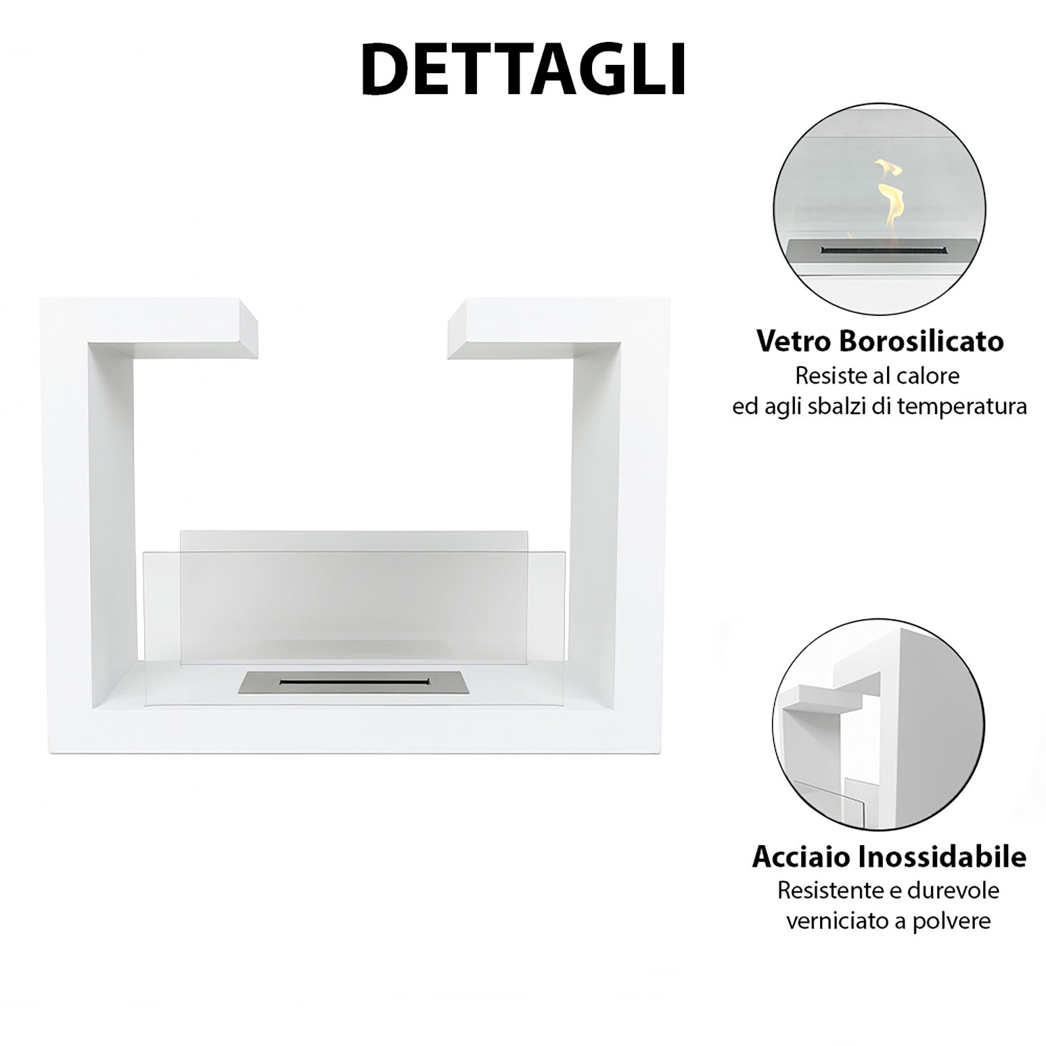 Camino a Bioetanolo da Terra Venus Free Standing Geometrico e Vetri Protettivi Serbatoio 850 ml in Acciaio Verniciato