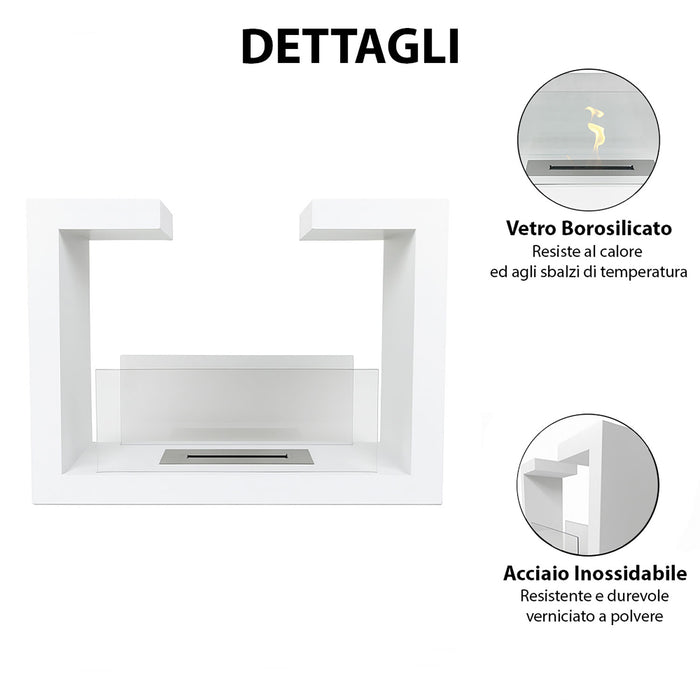 Camino a Bioetanolo da Terra Venus Free Standing Geometrico e Vetri Protettivi Serbatoio 850 ml in Acciaio Verniciato