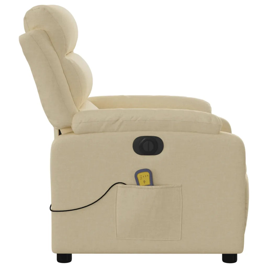 Poltrona Reclinabile Massaggiante | Sedia Relax Elettrica Crema in Tessuto