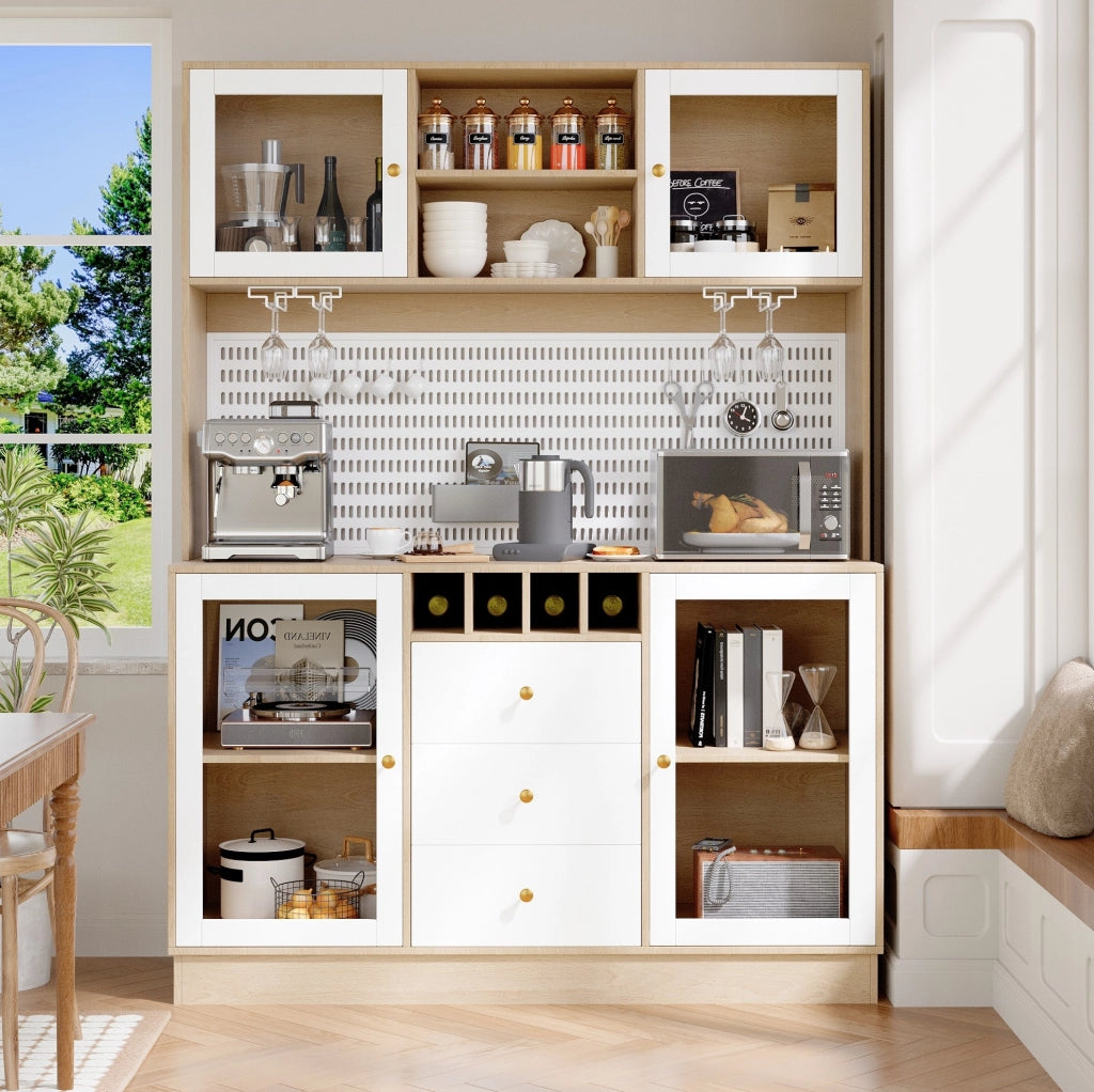 Colonna da cucina con LED smart, portabottiglie e vetro, bianca