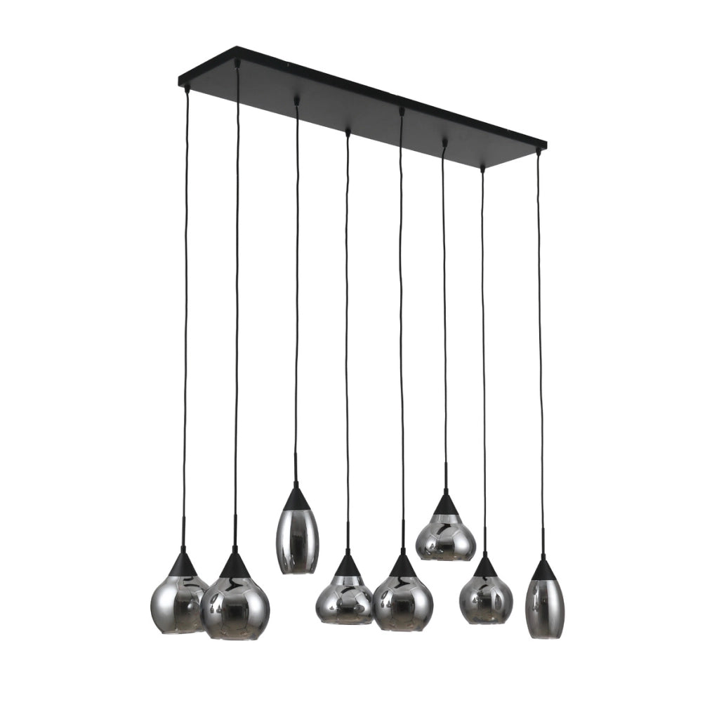 Lampadario a sospensione 8 luci H340 vetro fume'