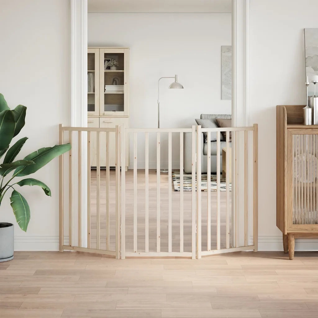 Cancelletto per cani pieghevole a 3 pannelli 150 cm in legno massello di abete 352270