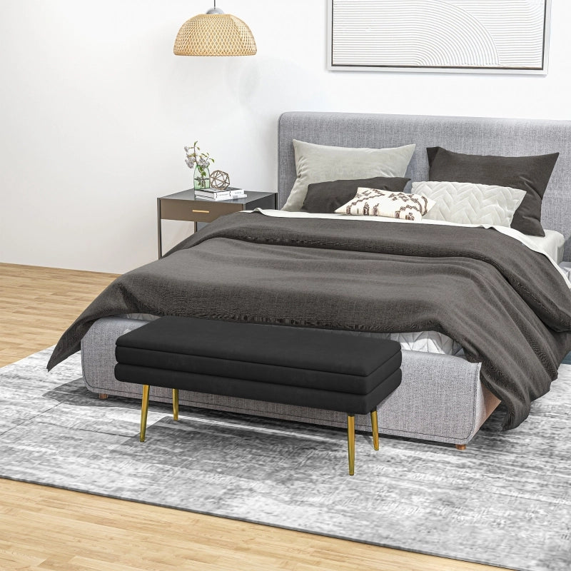Panca imbottita con vano contenitore, effetto velluto, struttura in acciaio, 100 x 37,5 x 42 cm, nero