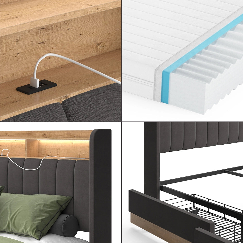 Vitalispa Letto imbottito Antracite 160x200 cm con materasso