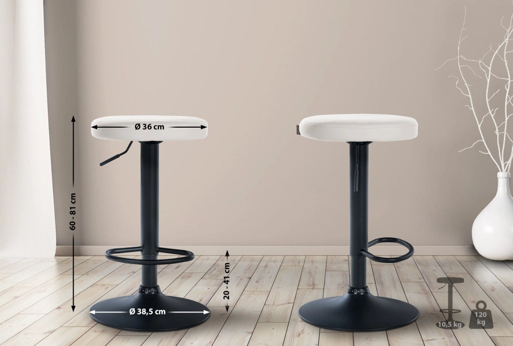 Set di 2 sgabelli da bar Ponte in similpelle bianco,Metallo nero opaco