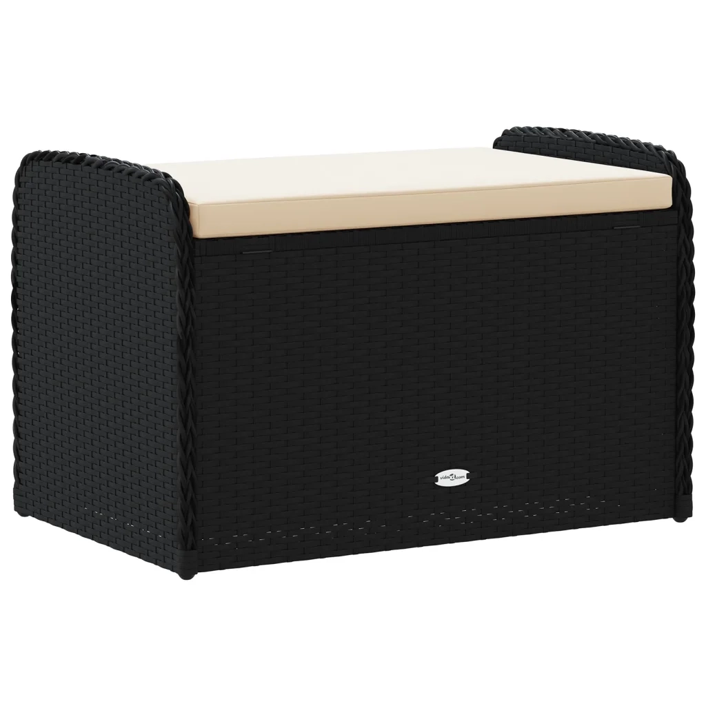 Cassapanca con Cuscino-Baule-Panca con ContenitoreNera 80x51x52 cm in Polyrattan