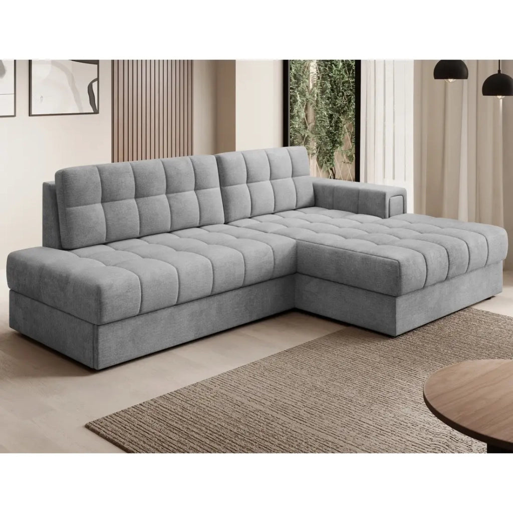 Divano angolare trasformabile CUBITO grigio 240 cm con contenitore e letto
