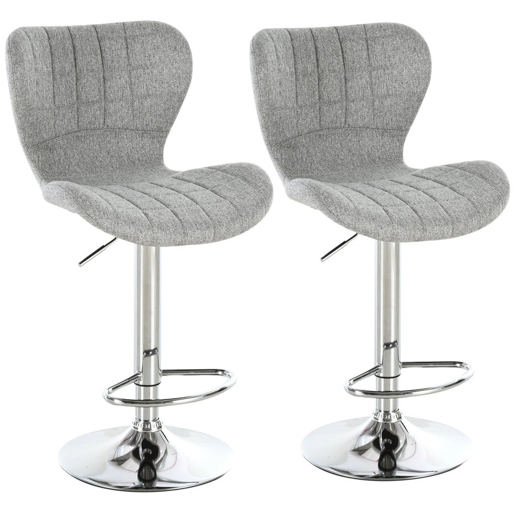 Set 2 Sgabelli da Cucina da Bar Girevoli con Altezza Regolabile in Tessuto Grigio