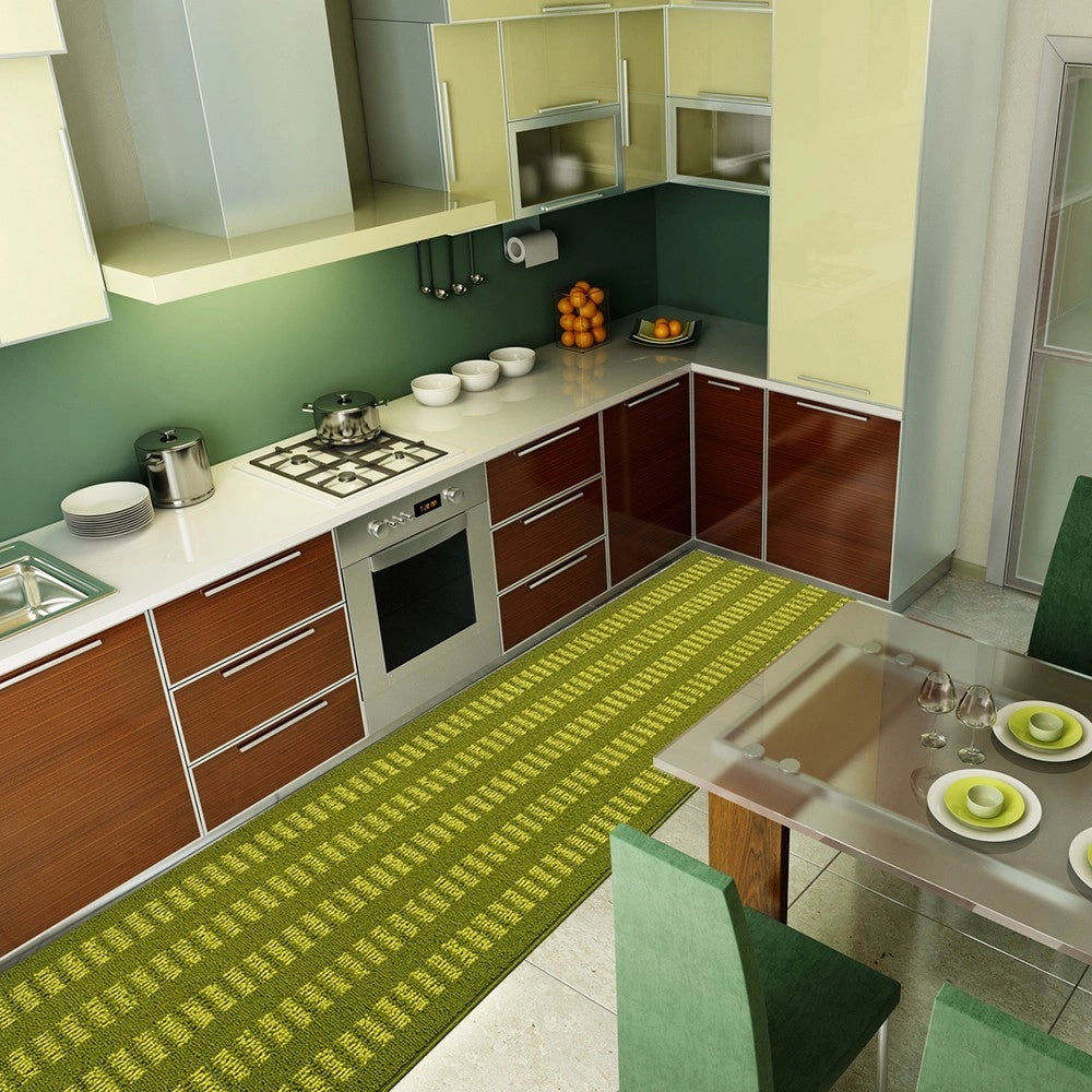 Tappeto Cucina Morbido 3D Assorbente Lavabile Antiscivolo Passatoia Bordata A Righe 50x75 Verde