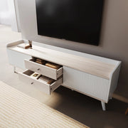 OKWISH Mobile TV con 2 Ante Scorrevoli, 2 Cassetti e 2 Ripiani, per Soggiorno, Bianco, 160×40×58 cm