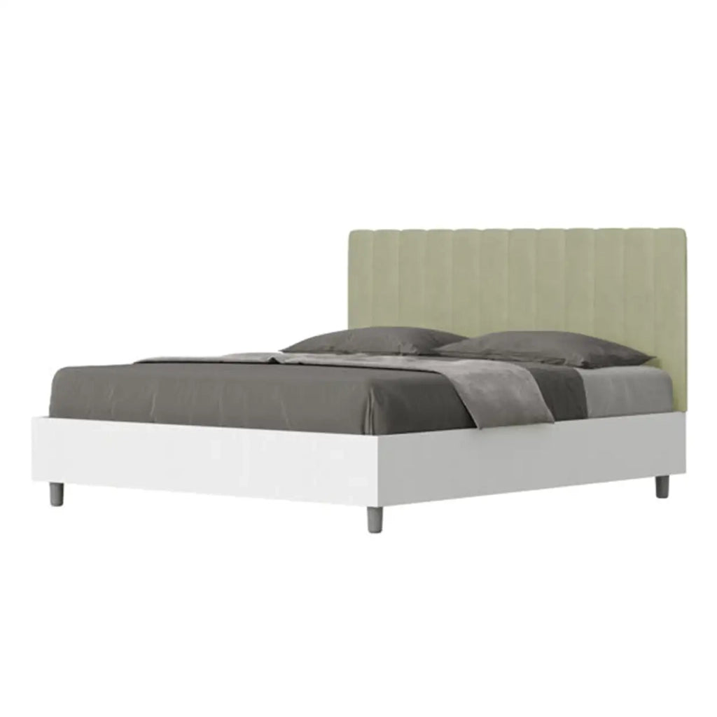 Letto matrimoniale con rete 160x190 bianco frassino testata microfibra tè verde Kaia