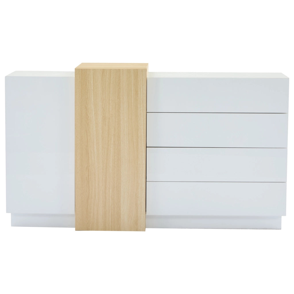Credenza con 2 ante e 4 cassetti; apertura push - per soggiorno - 140×35×76.5 cm - bianco