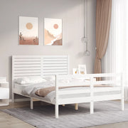 Giroletto con Testiera-Struttura Letto con testiera Bianco Small Double Legno Massello 839170