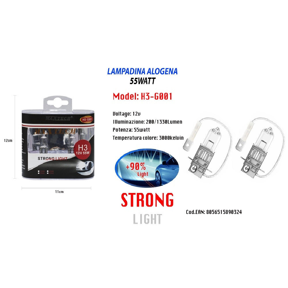 Trade Shop - Lampadine Alogene Per Auto Di Ricambio H3 55 Watt 12v Luce Calda Maxtech H3-g001 -