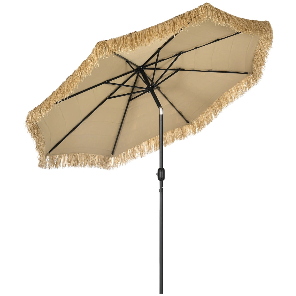 Ombrellone da Giardino Rotondo con Copertura in Paglia e Manovella, ?265x250cm, Cachi