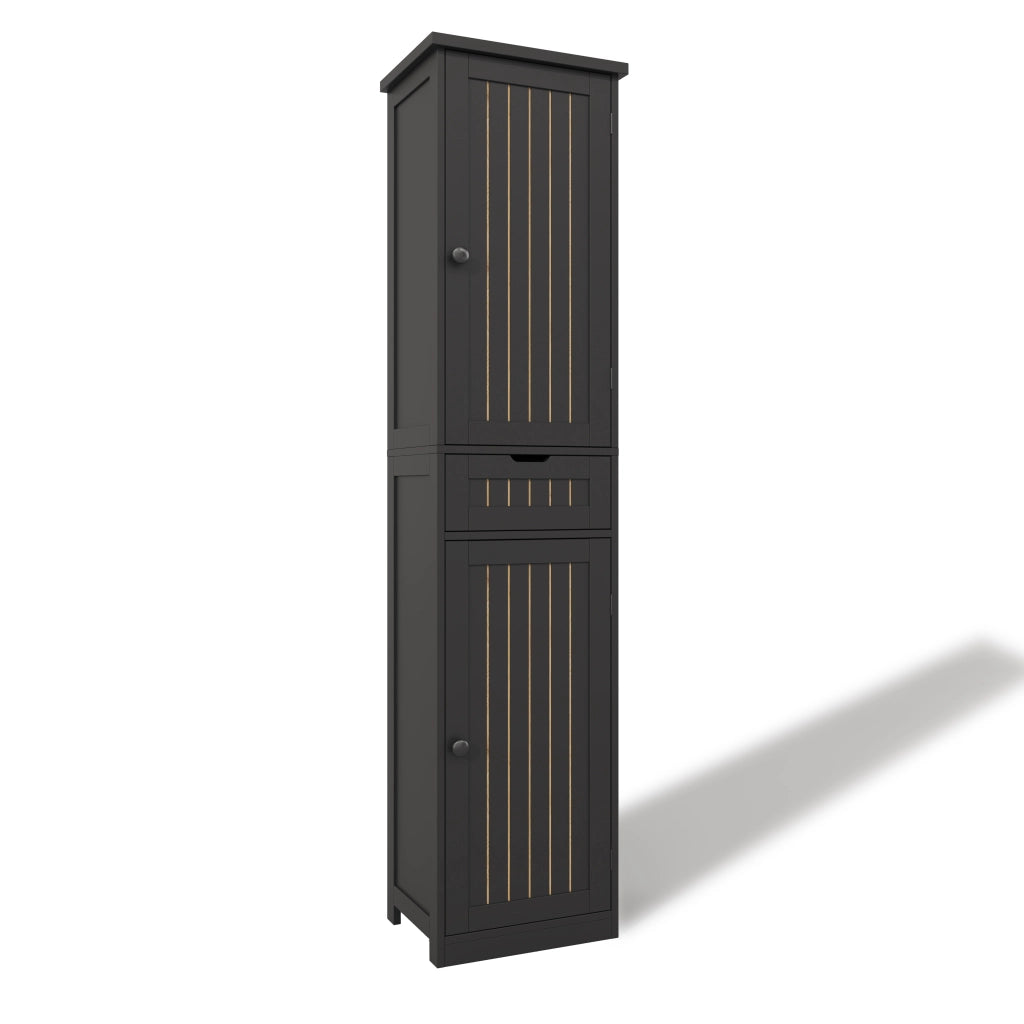 Mobile contenitore nero in MDF, 40 x 30 x 170 cm, con ante, cassetto e ripiani regolabili
