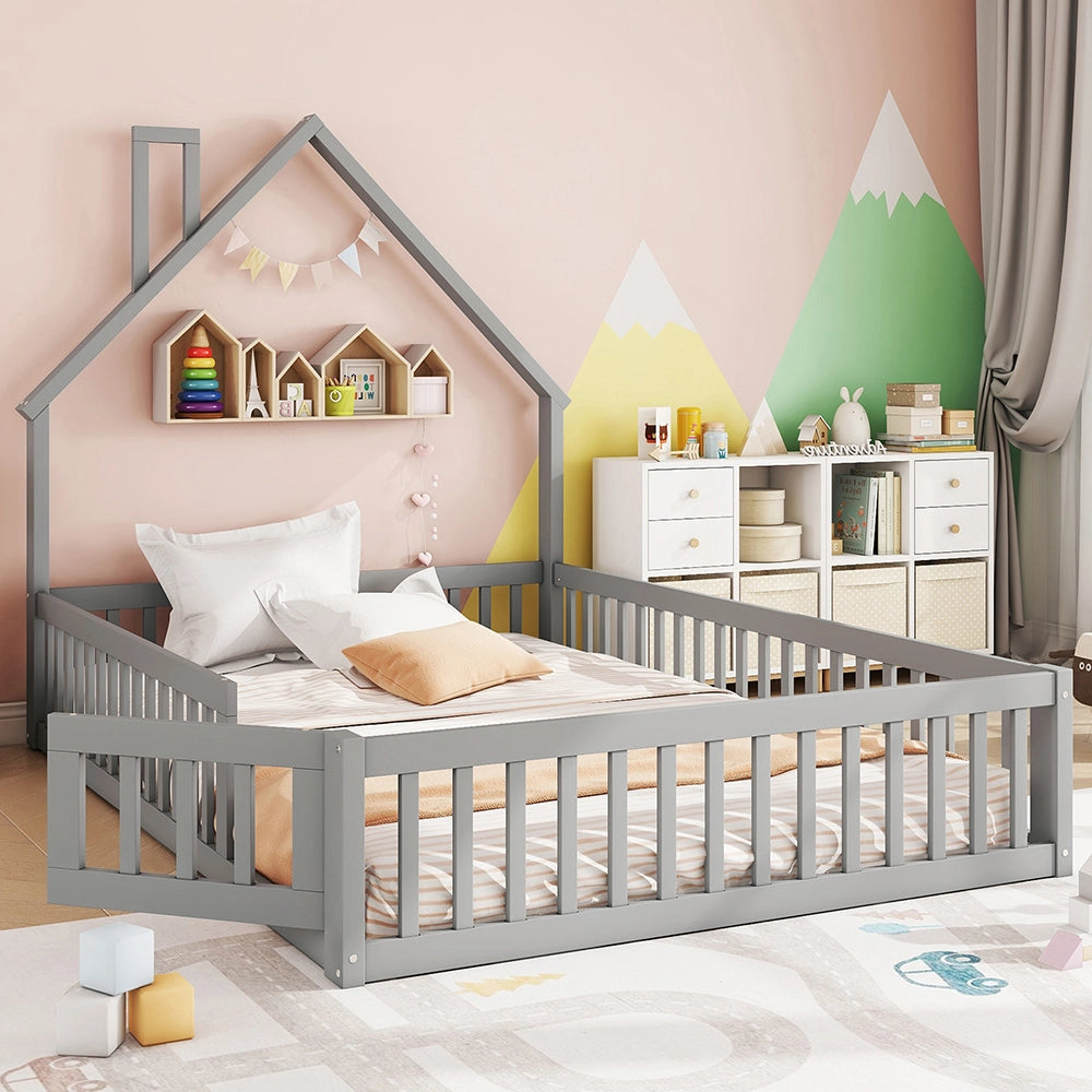 Letto cabina per bambini - Xylo - 140x200 cm - Grigio - Pino massello