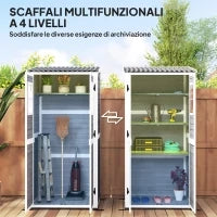 Casetta da Giardino in Legno con Ripiani Regolabili, Due Porte con Blocco e Finestre, Grigio