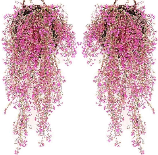 Fiori artificiali da appendere al muro, piante artificiali da appendere, piante artificiali per appendere, fiori pendenti, piante artificiali per casa, giardino, matrimonio, 2 pezzi, altezza 85 cm