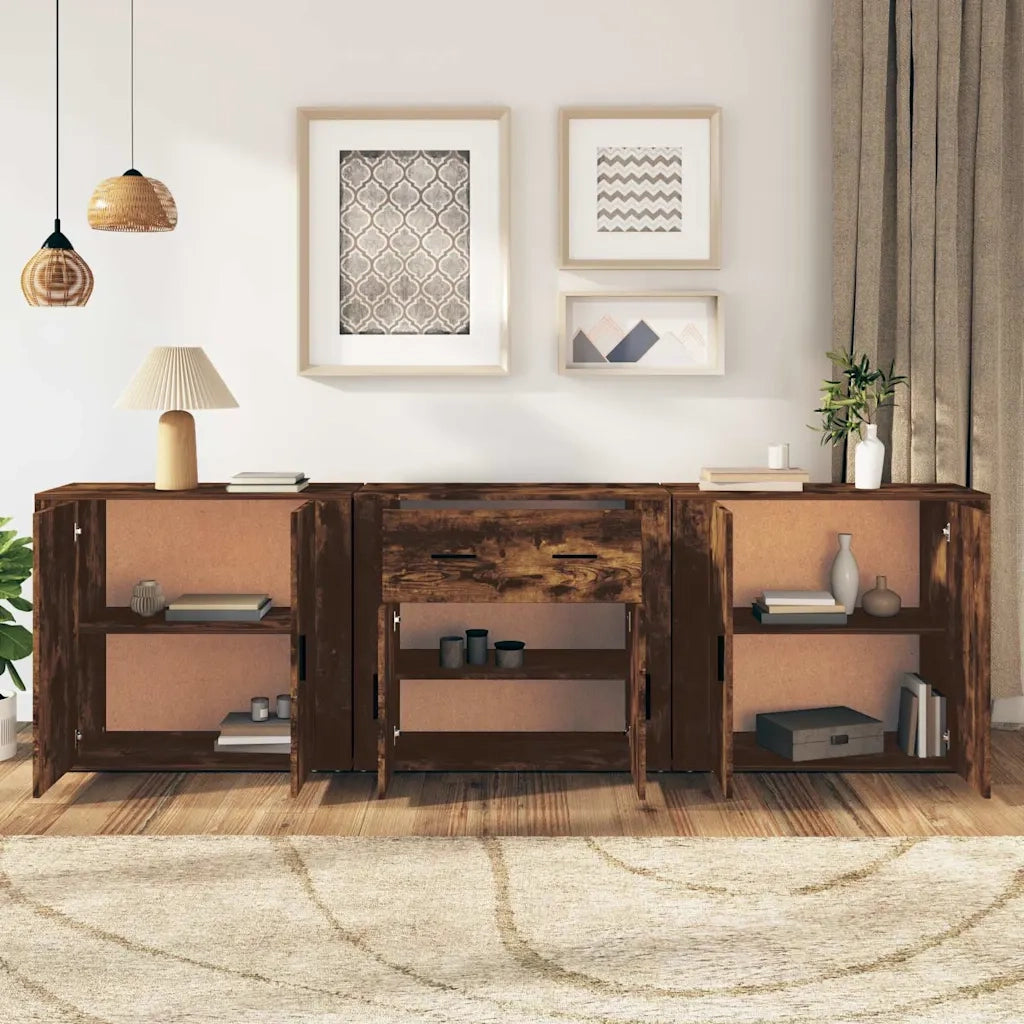 Credenze 3 pz Rovere Fumo in Legno Multistrato 3185420