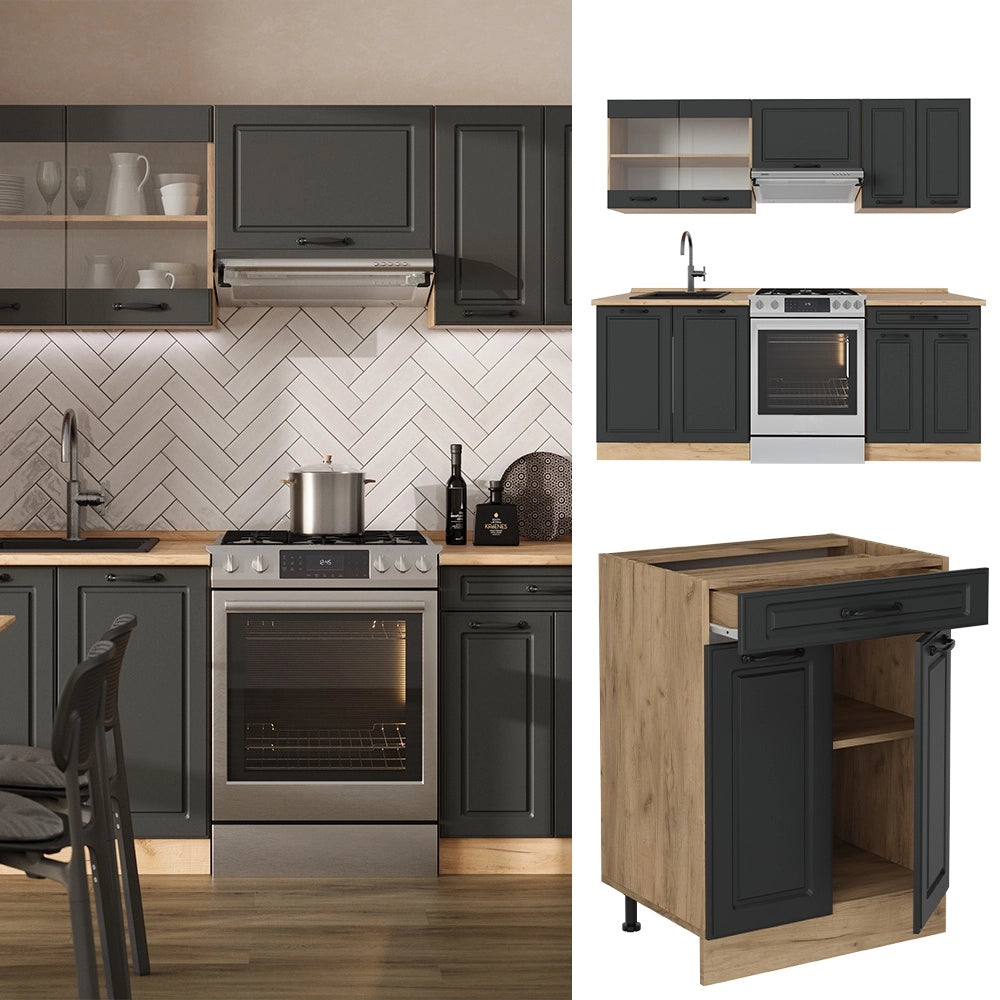 Cucina componibile R-Line Antracite rustico/Rovere dorato 200 cm, PL Rovere Vicco