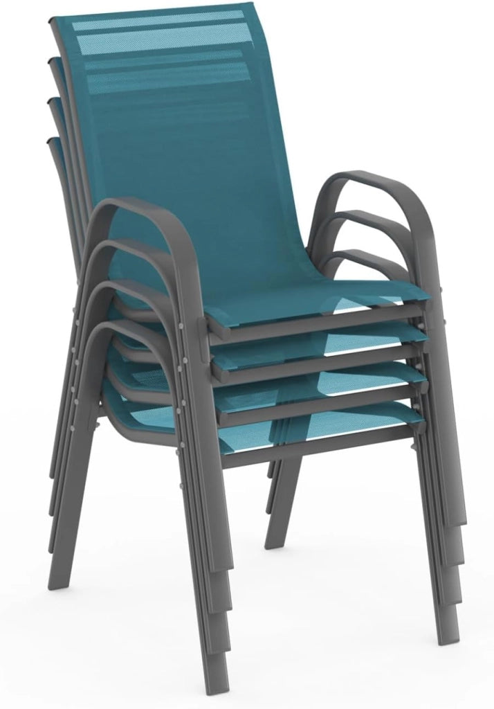 Set di 4 sedie da giardino impilabili LYMA in metallo e textilene di colore blu anatra