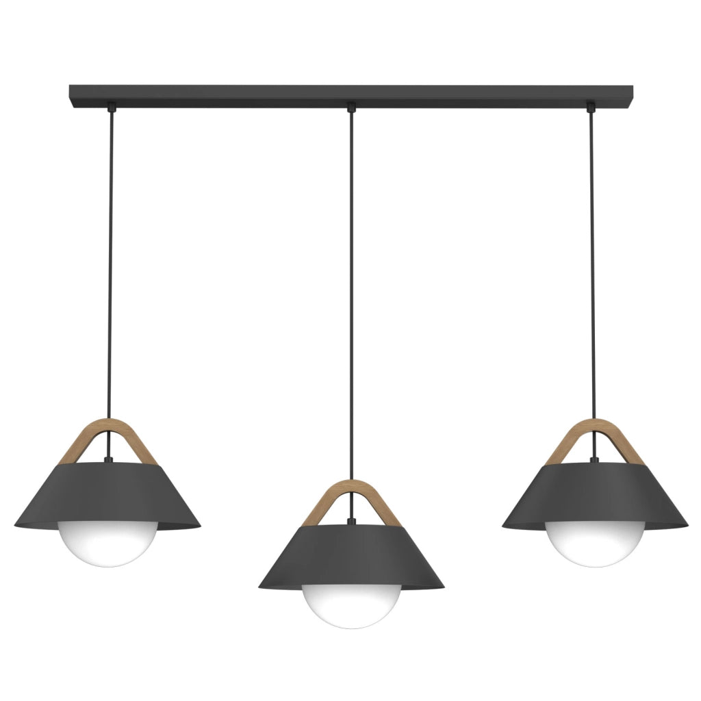 Lampada sospesa Funda 3xE27 nera legno Luminex