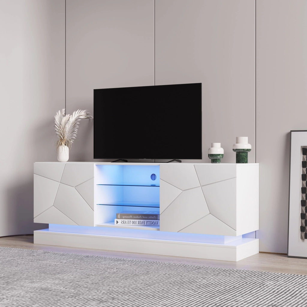 Mobile TV bianco opaco da 160 cm con ripiani regolabili e cerniere silenziose