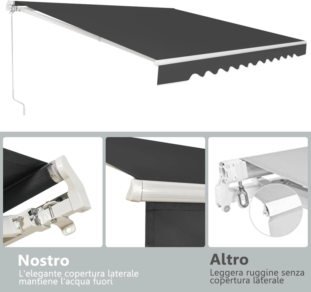 Tenda da Sole per Esterno Avvolgibile 3 x 2,5 M, Tenda da Sole a Bracci Estensibili con Telaio in Alluminio, Tettuccio Resistente al Sole e Impermeabile e Manovella (3 x 2,5 M, Grigio)