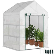 Serra da Giardino per Esterni in Acciaio e PE con 2 Scaffali e Porta Avvolgibile, 143x143x195 cm, Bianco