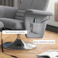 Poltrona Massaggiante e Reclinabile con Poggiapiedi, in Tessuto Effetto Lino, 78x90x93 cm, Grigio Scuro