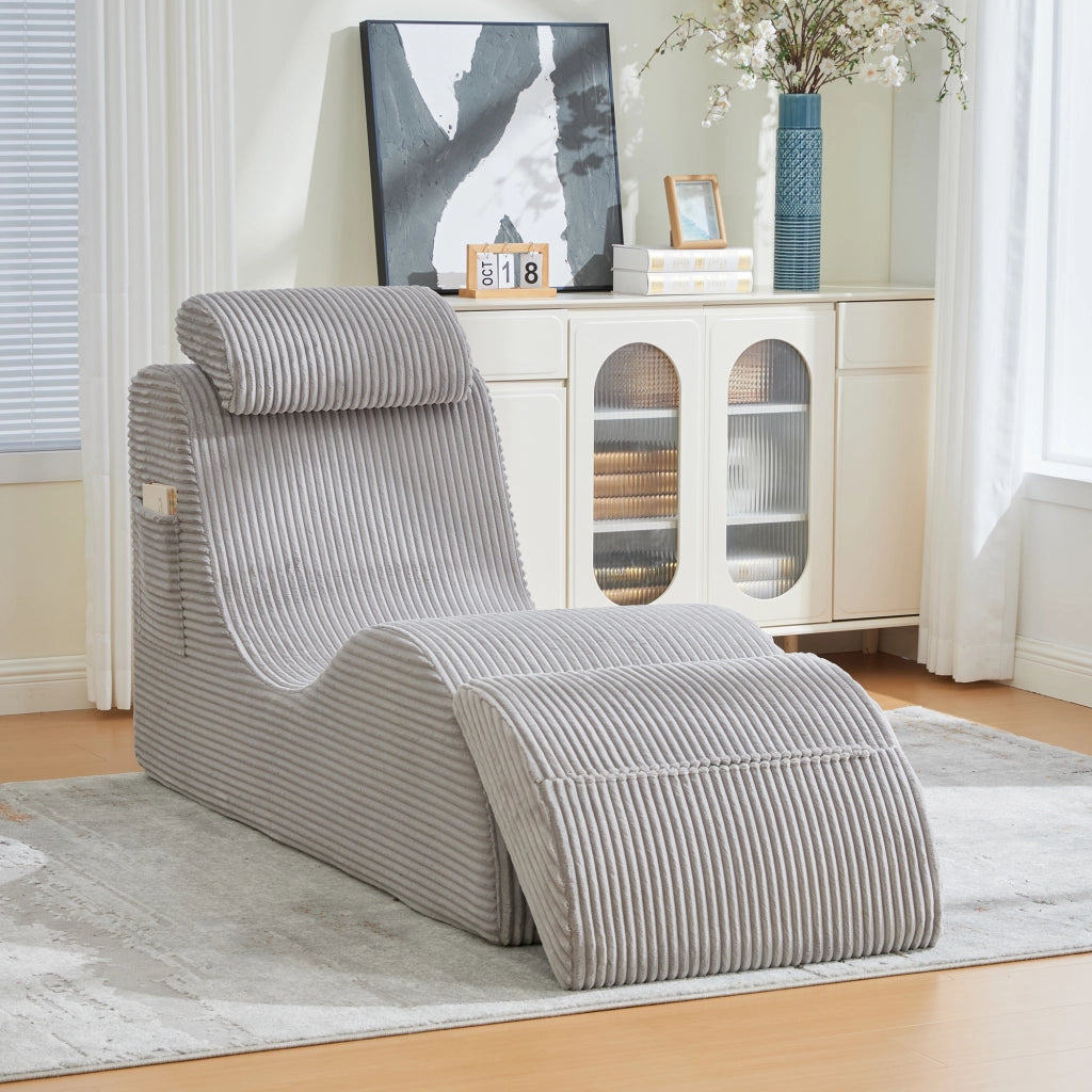 POLTRONA Singola Ergonomica 160x66x90 cm Velluto a coste Grigio Chiaro