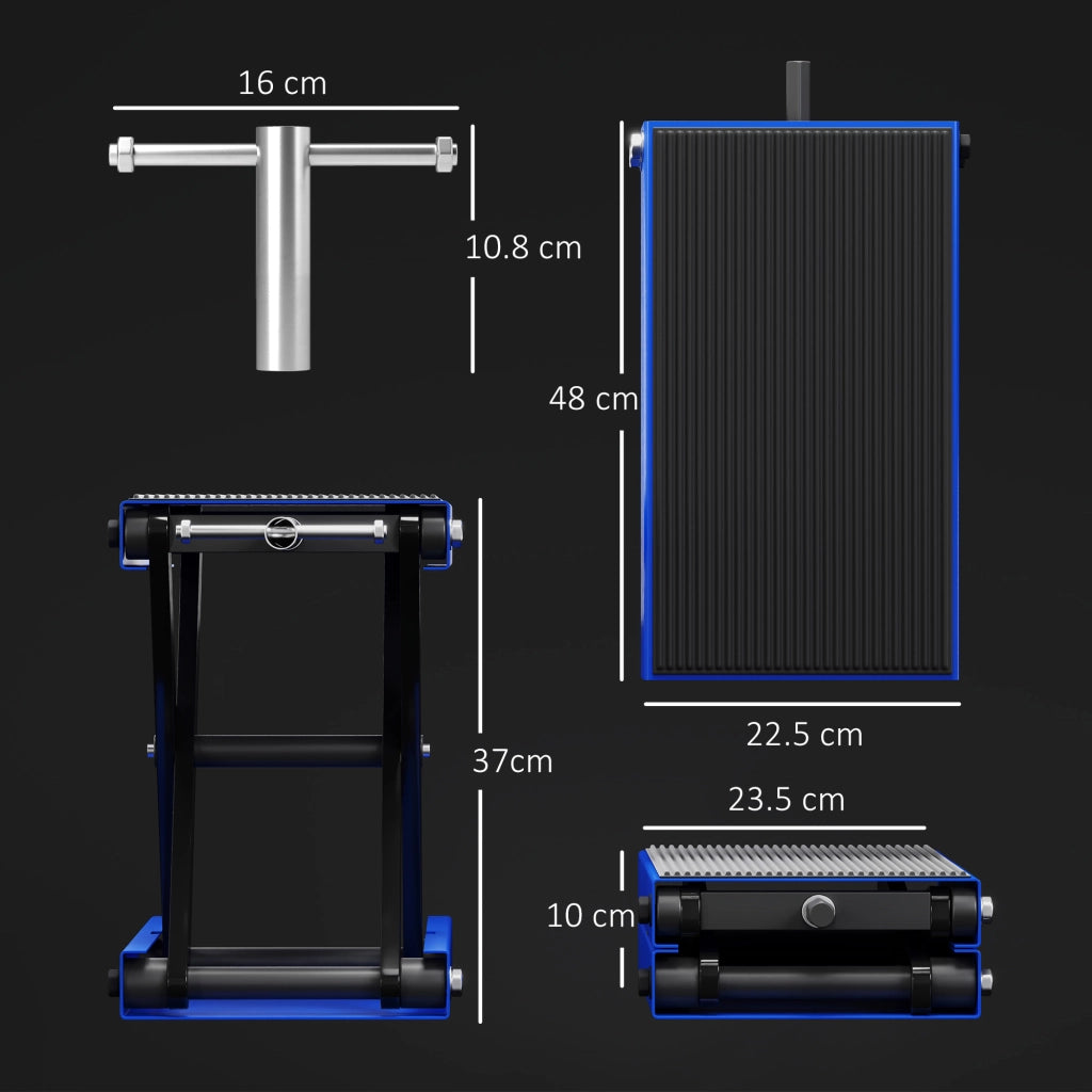 Cavalletto Alzamoto Pieghevole e Antiscivolo in Acciaio e Gomma, 48x22.5x10-37 cm, Blu e Nero