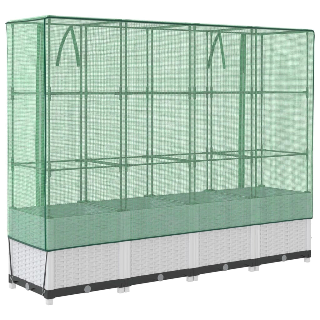 Aiuola rialzata/fioriera con copertura effetto rattan 160 x 40 x 138 cm bianco 02_0038752
