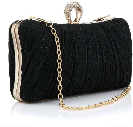 piccola borsa serale, clutch con catena rimovibile con glitter per matrimonio, abito da sposa, gala, cocktail, borsa serale per donna, nera, unico modello