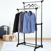 Trade Shop - Stand Appendiabiti Doppio Con Ruote Stender Regolabile In Altezza 80x40x160 Cm -