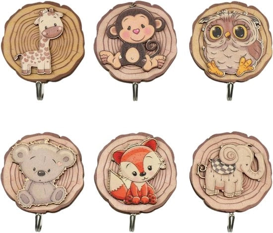 Set di 6 chiodi a forma di animale per bambini con adesivo a temperatura ambiente