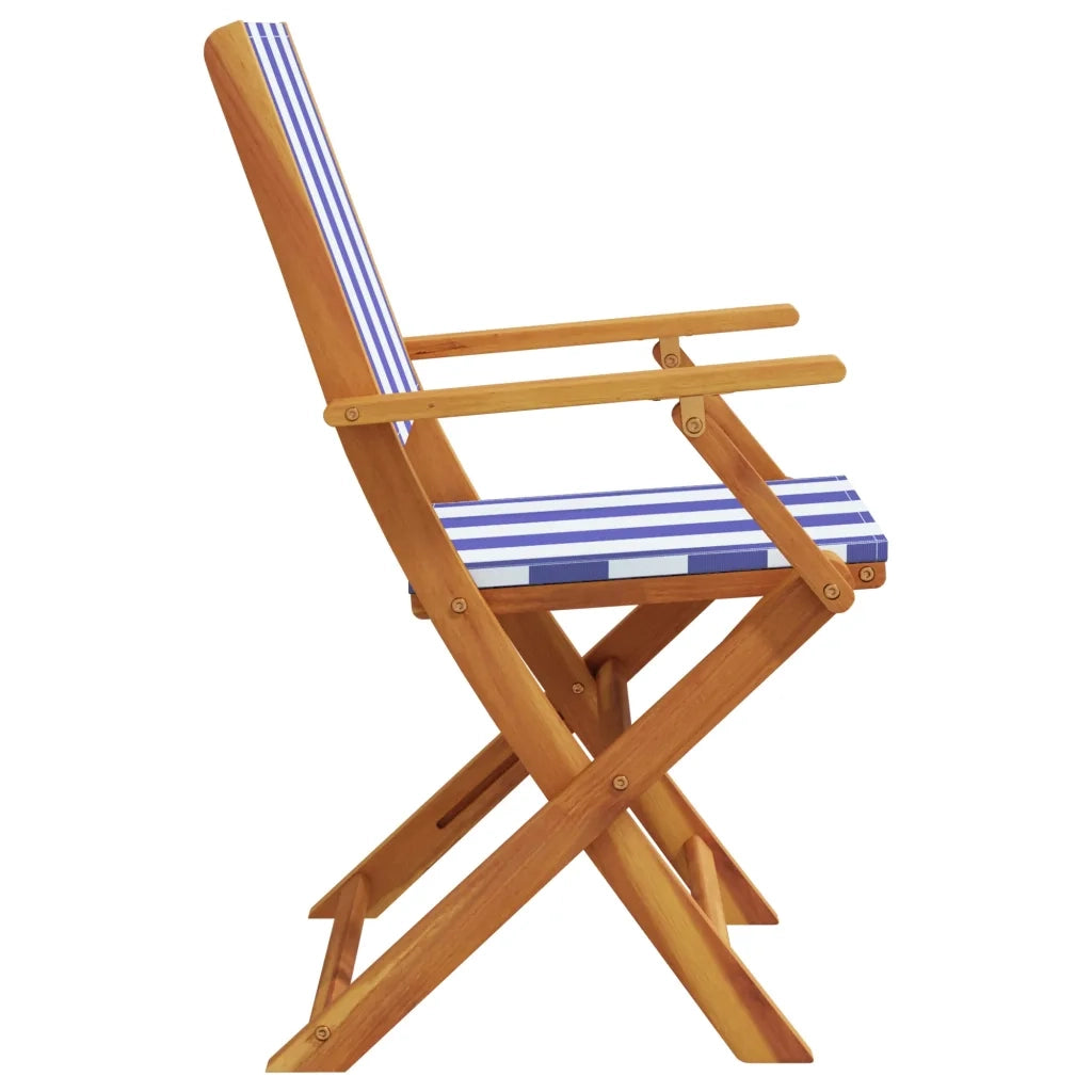 Sedie Giardino 2pz Blu e Bianco Legno Massello Acacia e Tessuto 367674