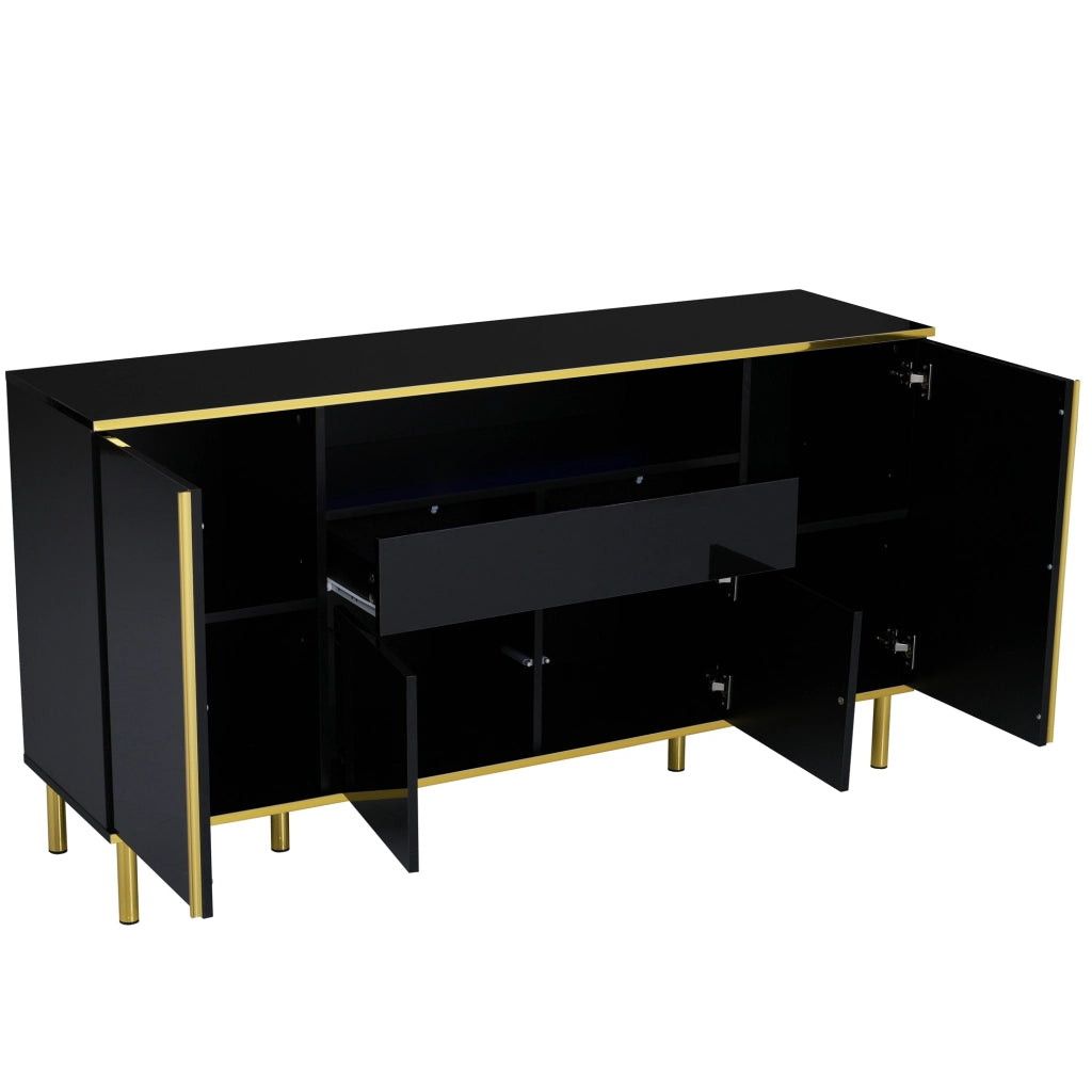 credenza 150x40x80 cm nera – contenitore LED con 4 ante