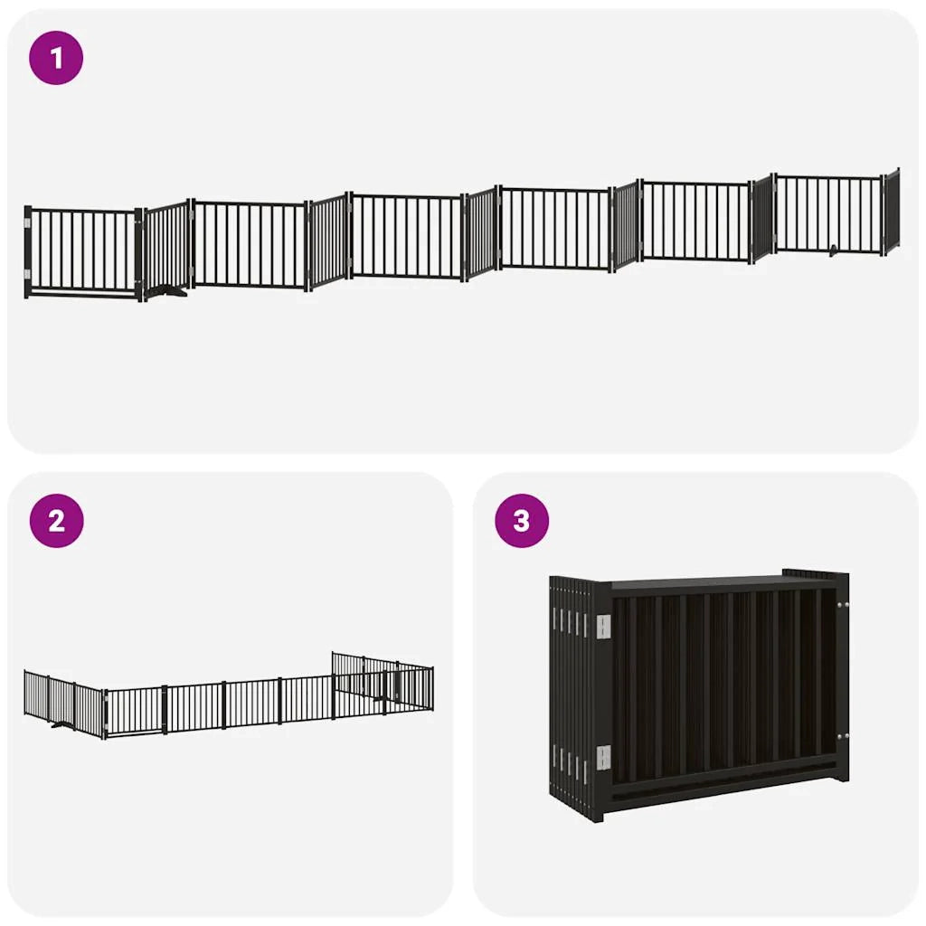 Cancelletto di sicurezza per animali domestici porta pieghevole 12 pannelli legno di pioppo nero 02_0023188